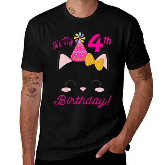 Its My 4th Birthday Girl Kitty Cat Theme Party (four)  Moisture-wicking T-Shirt