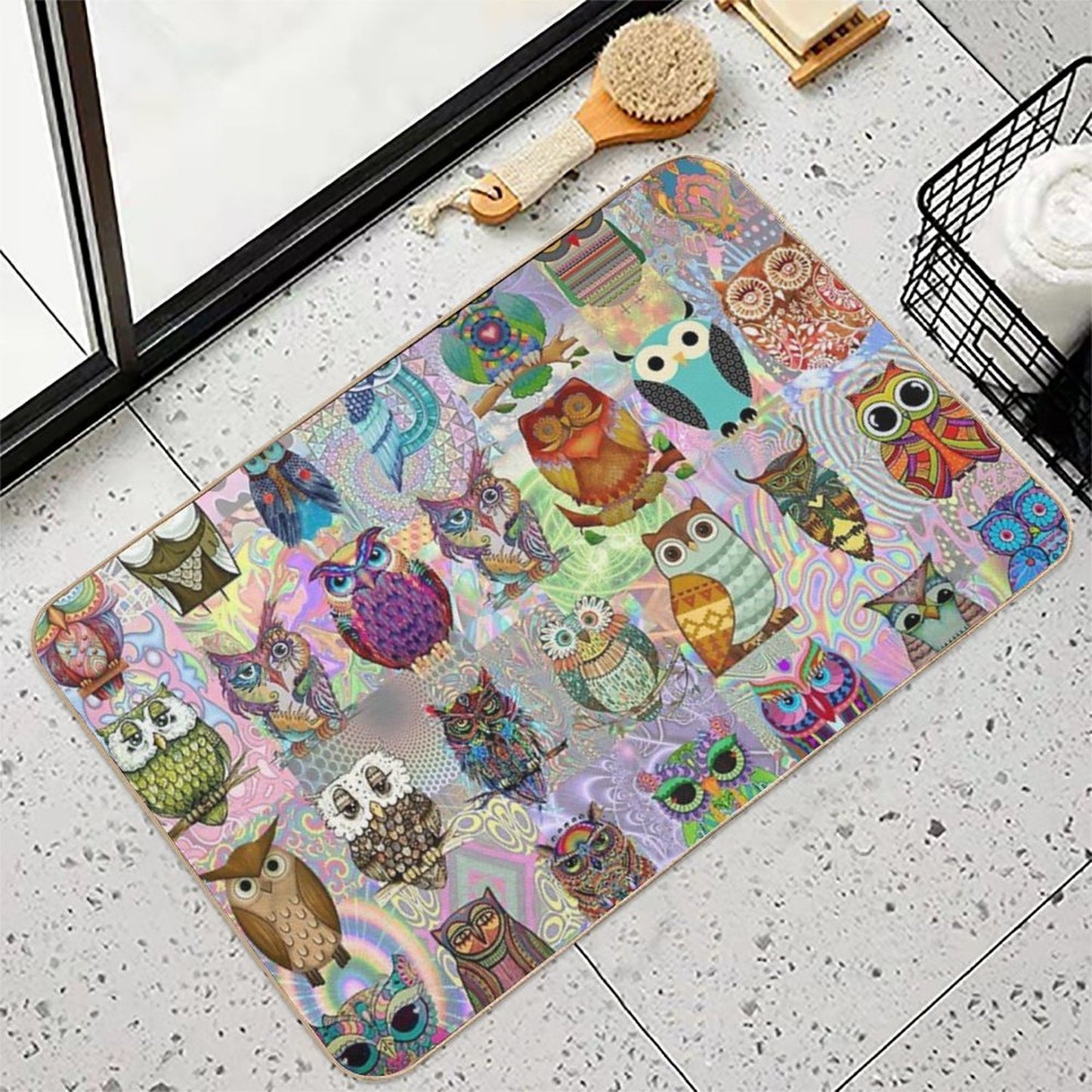 Psychedelic Owls  Repositionable Bath Mat