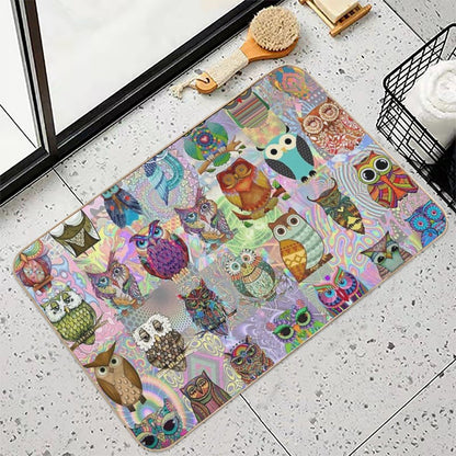 Psychedelic Owls  Repositionable Bath Mat