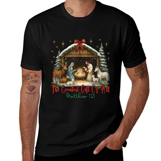 Jesus Nativity Scene The Greatest of All Merry Christmas  Trendy Pattern T-Shirt