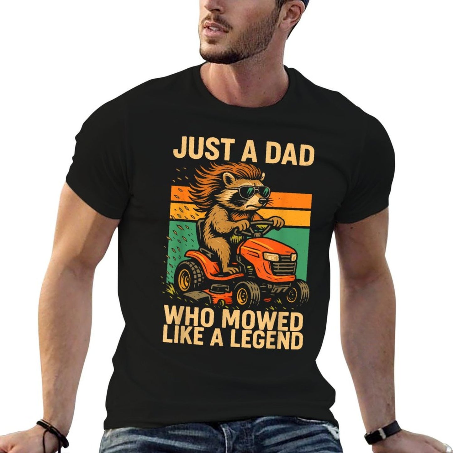 Just A Dad Who Funny Fathers Day Gift Raccoon Joke Dad  Polyester Blend T-Shirt
