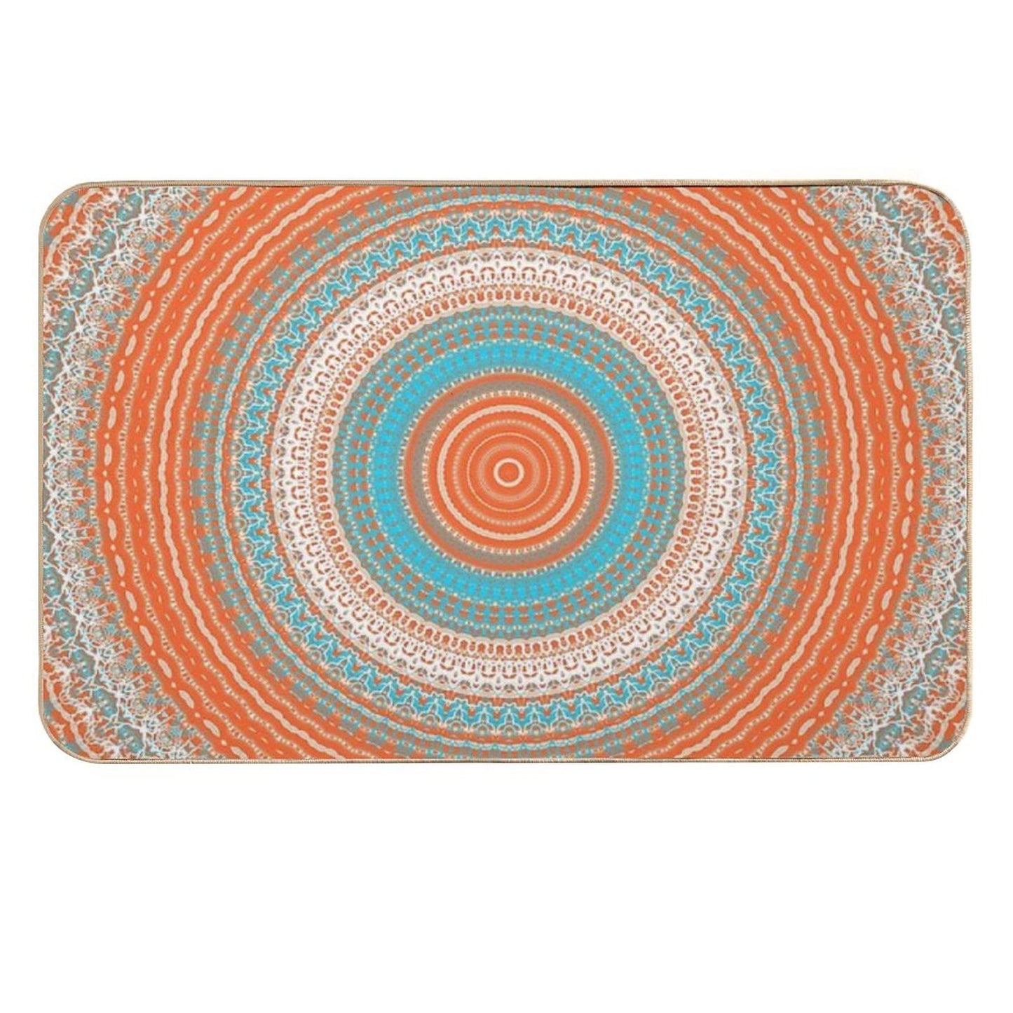 Coral Turquoise Mandala Design  Repositionable Bath Mat
