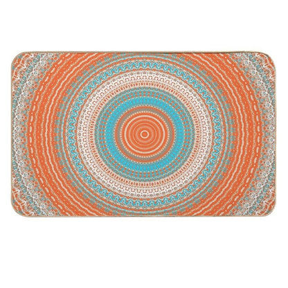 Coral Turquoise Mandala Design  Repositionable Bath Mat