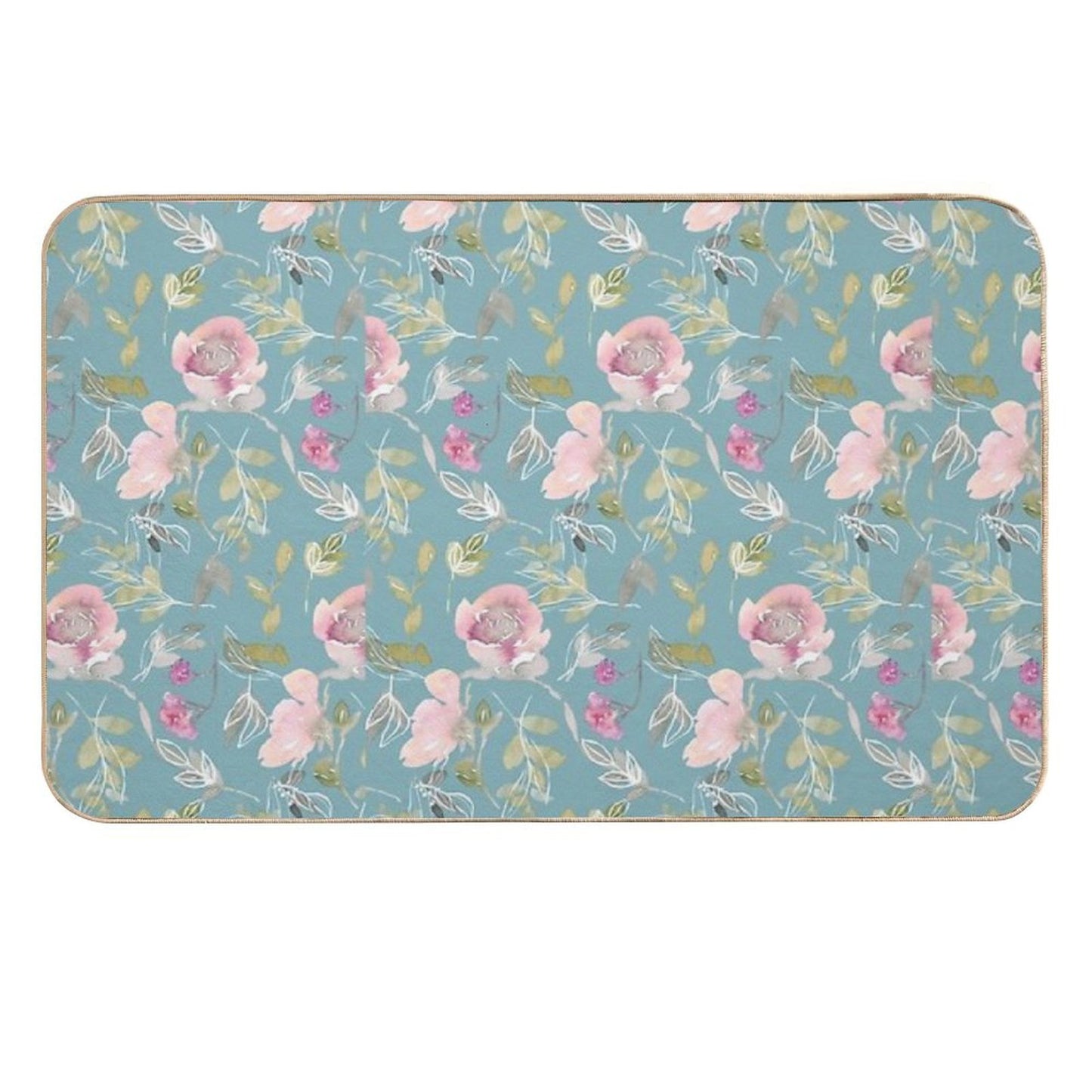 Light Blue Blossoming Floral Pattern  Absorbent Bath Mat