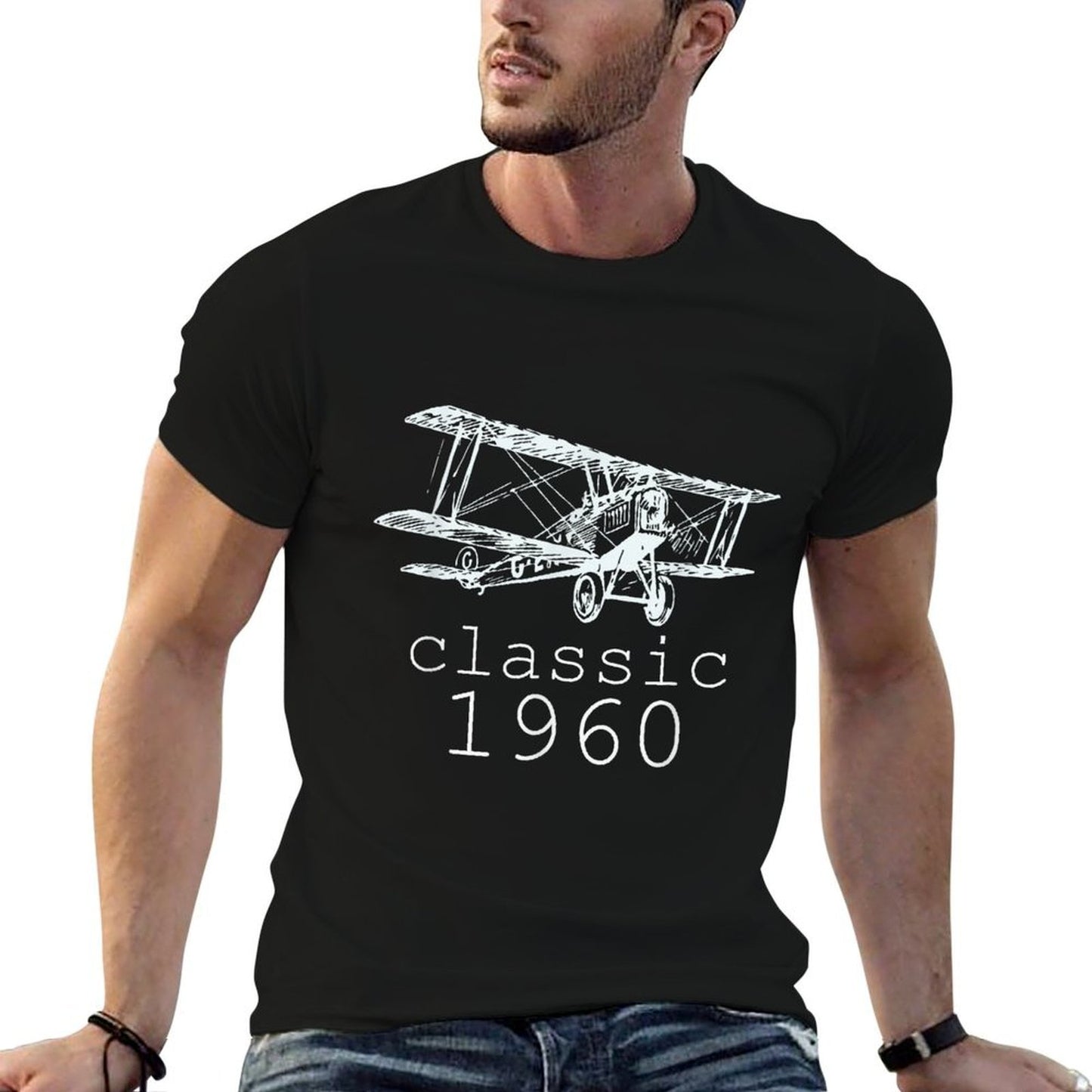Classic 1960 Vintage Biplane Aviation 65th Birthday  Rolled Sleeves T-Shirt