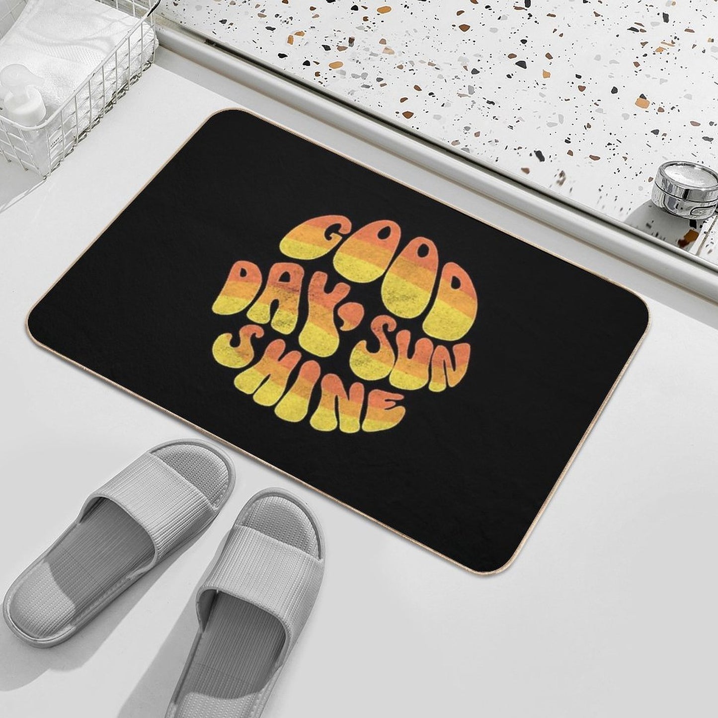 Good Day, Sunshine - Vintage Letters  Absorbent Bath Mat
