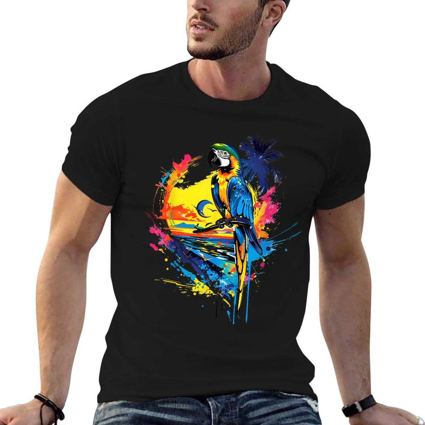 Tropical Twilight Delight Parrot Sunset  Stretchy T-Shirt