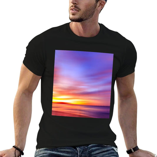 Tranquil Twilight Purple & Yellow Sunset over Sandy Beach Premium  Graphic-printed T-Shirt