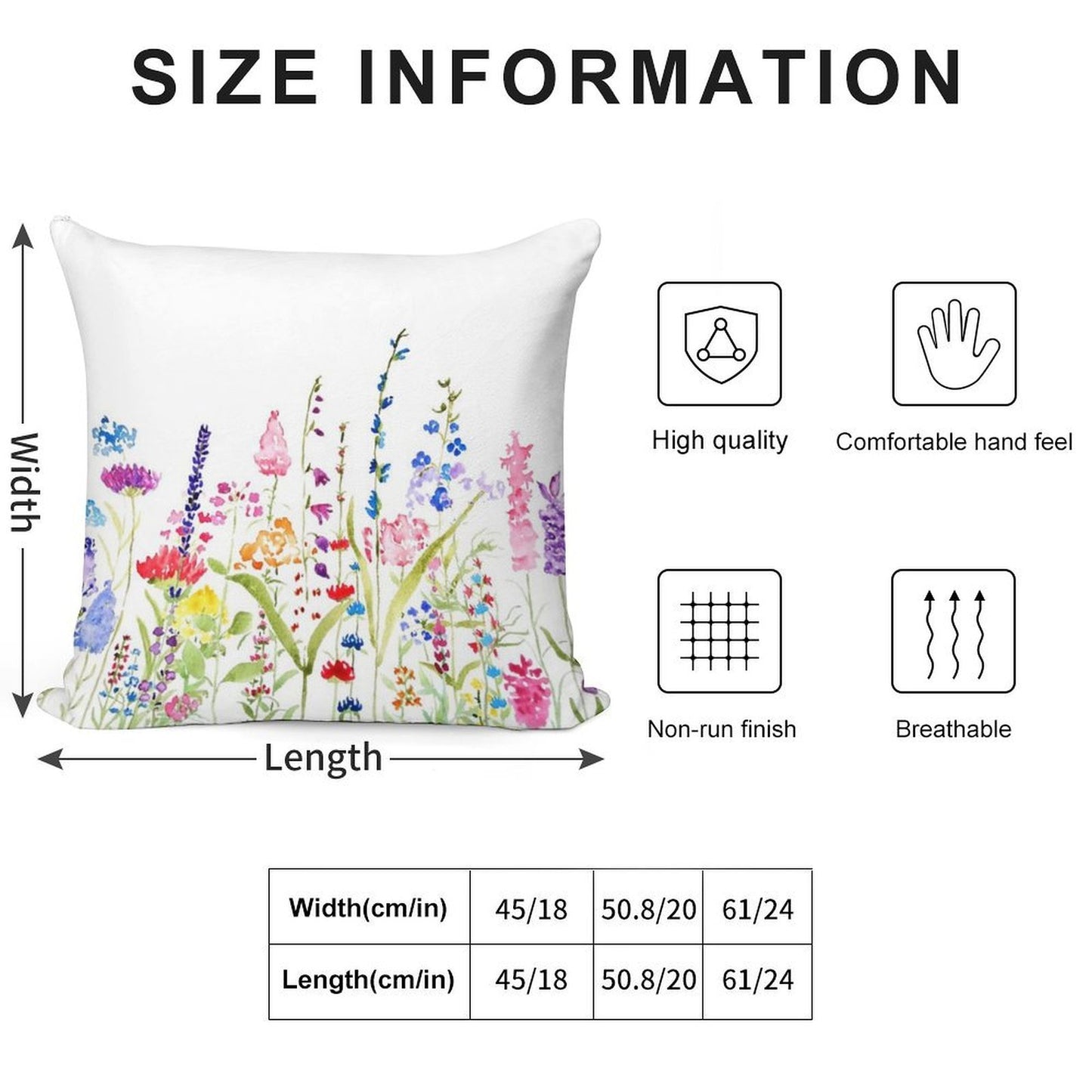 Hand Painted Colorful Wild Flower Field Soft Easy Maintenance Throw Pillow