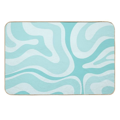 Modern Retro Liquid Swirl Abstract in Light Aqua Teal Blue  Stain-Proof Bath Mat