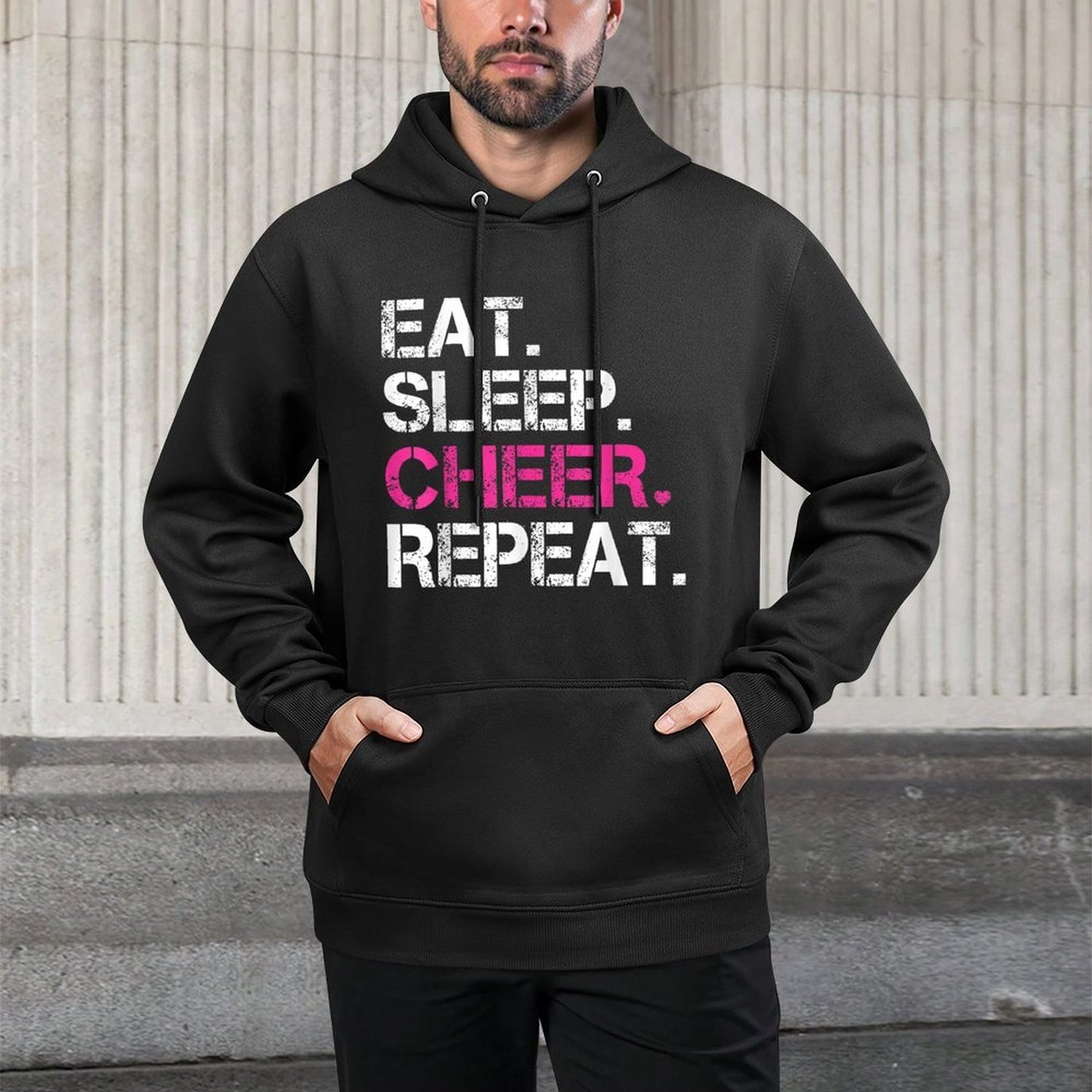 Eat Sleep Cheer Repeat Cheerleading Cheerleader Gifts Kangaroo Pocket Hoodie