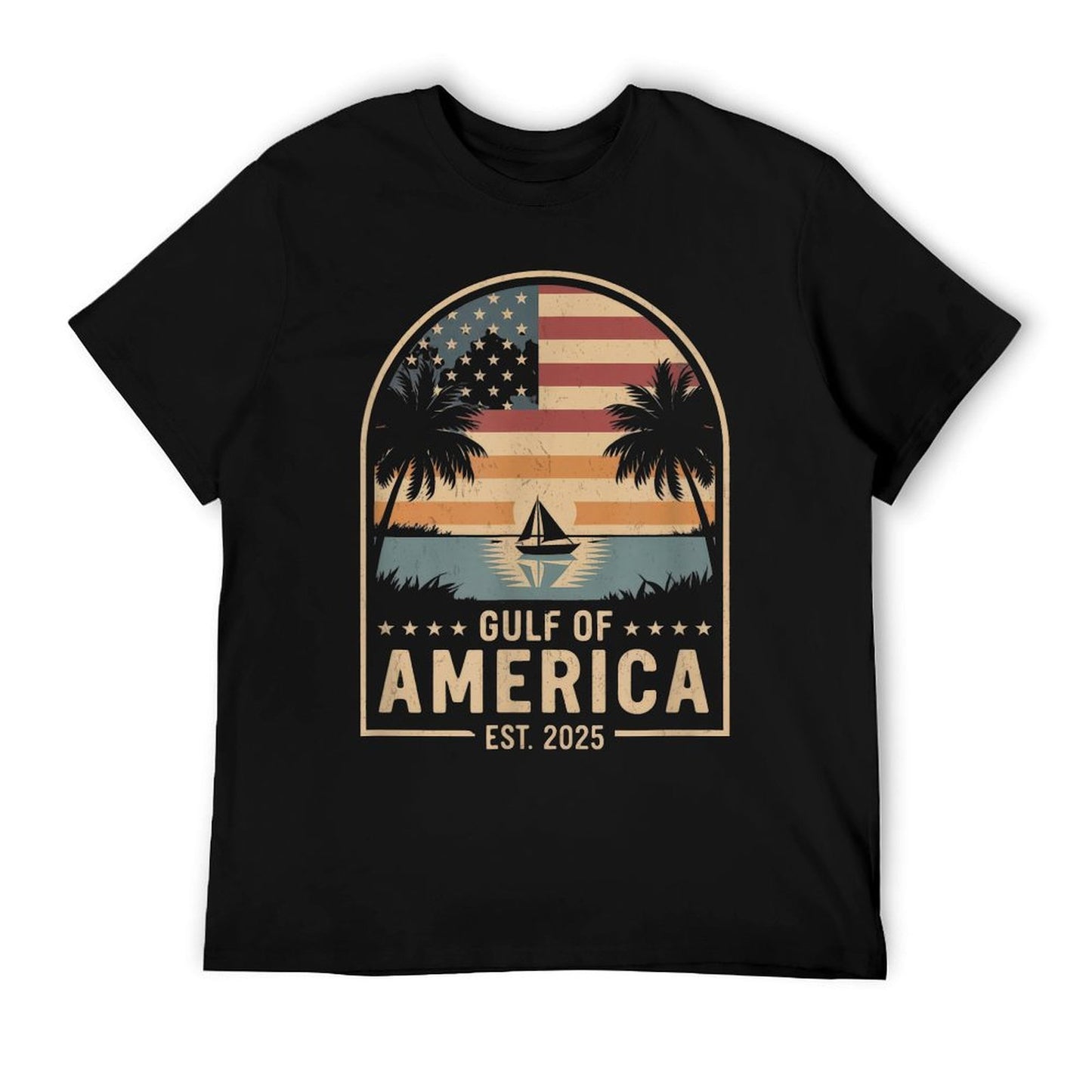 Retro Gulf Mexico Gulf Of USA America Est 2025 American Flag Comfortable T-Shirt