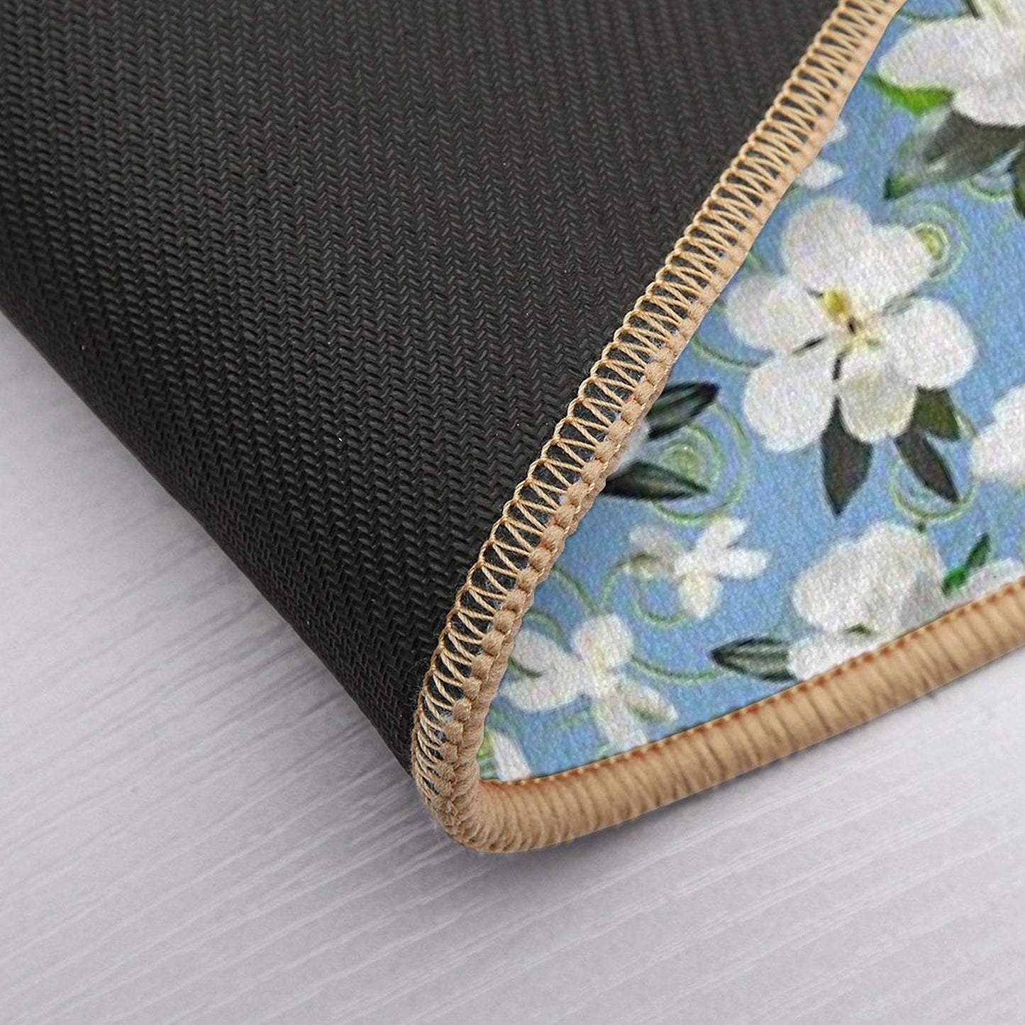 Bright Magnolia Floral Halfdrop on Blue 80afda  Fade-Resistant Bath Mat