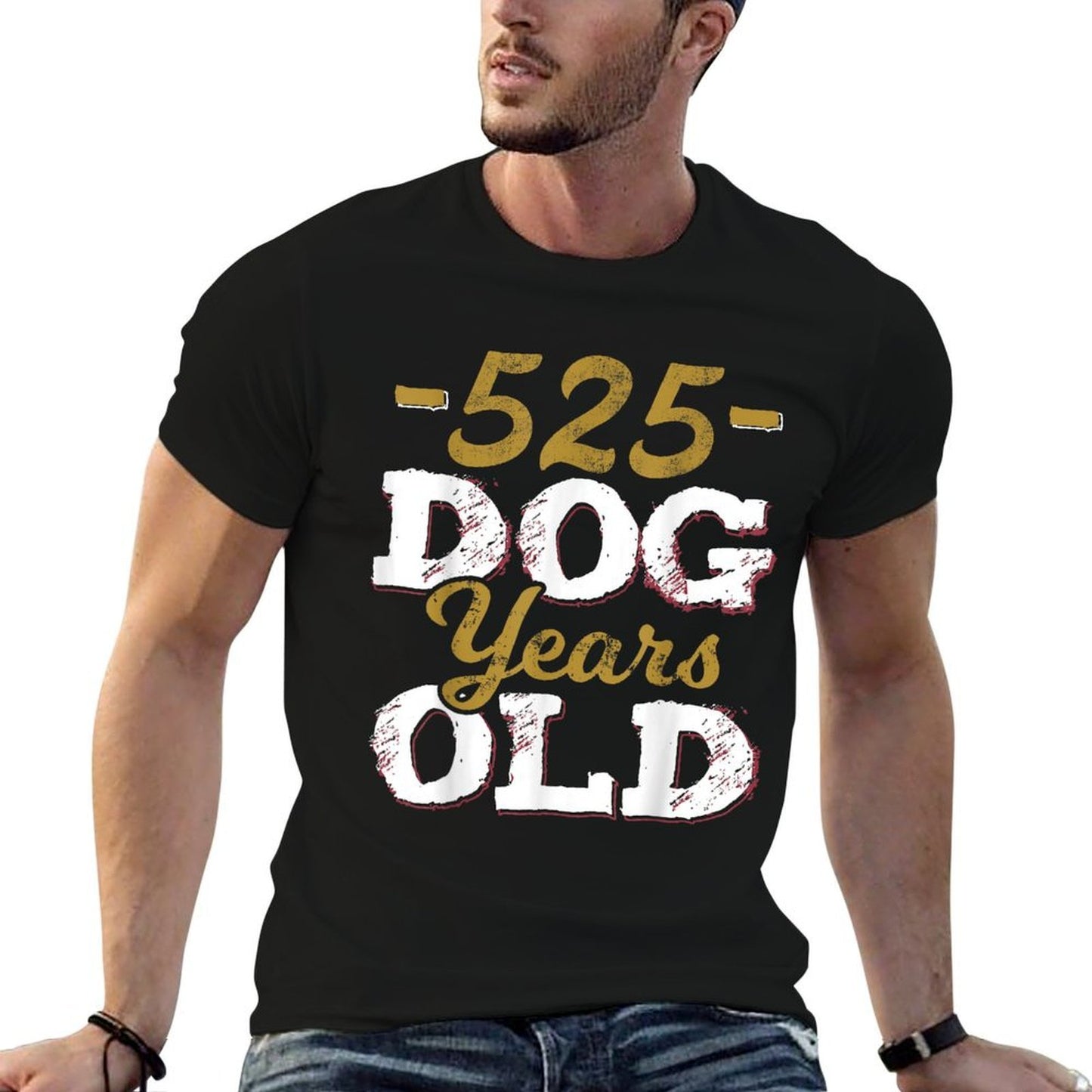 525 Dog Years Old Funny 75th Birthday Gag Gift  Ribbed Collar T-Shirt