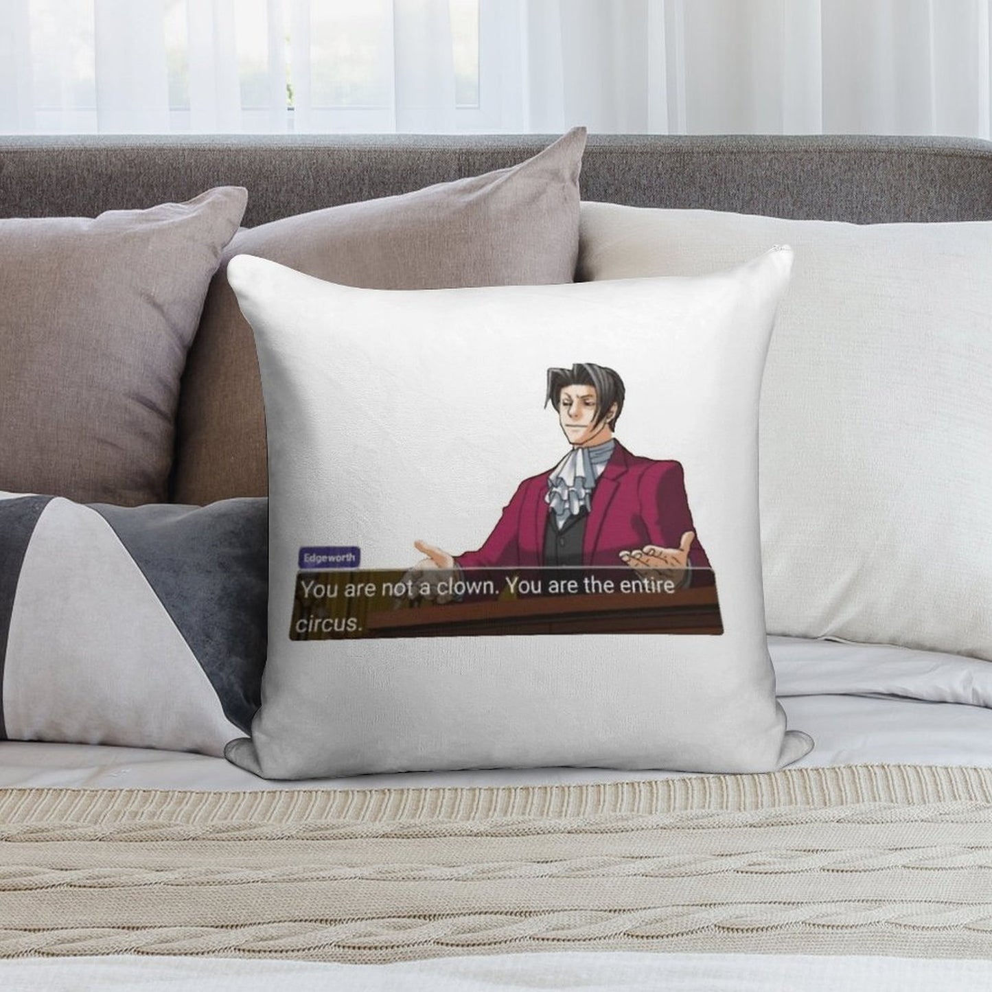 Miles Edgeworth Soft Washable Throw Pillow