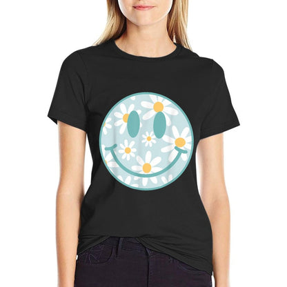 Retro Teal Happy Face Checkered Pattern Smile Face Trendy  Affordable Price T-Shirt
