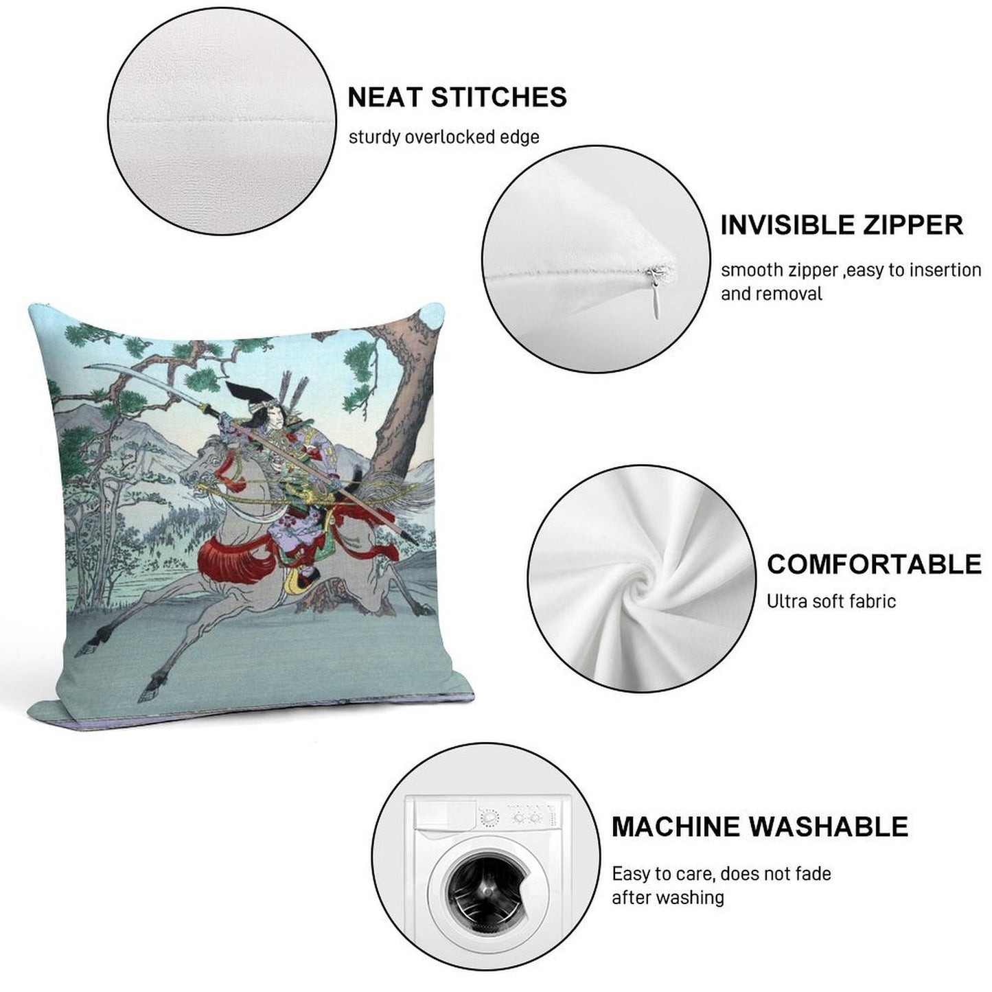 Tomoe Gozen, Female Samurai Warrior on Horseback, Japan Soft Multiple Sizes Throw Pillow