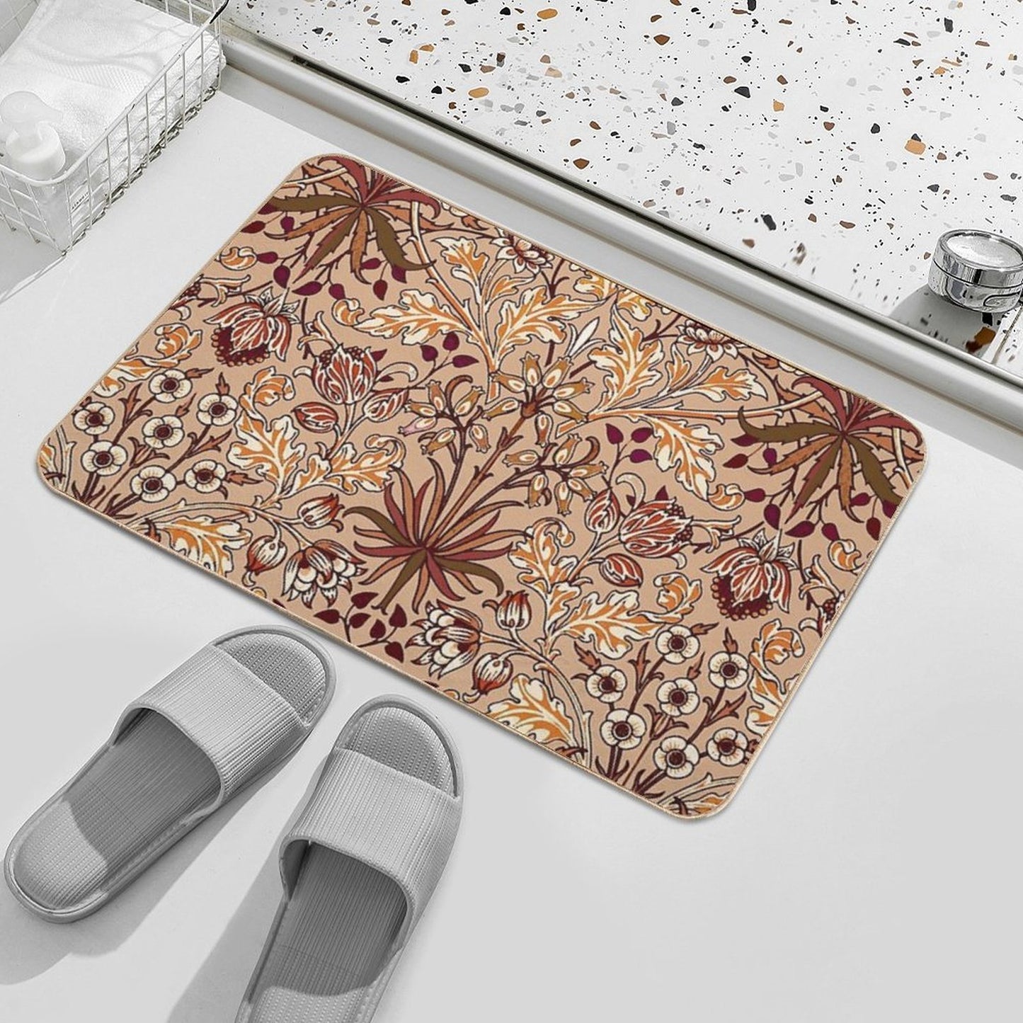 William Morris Hyacinth, Brown And Beige  Stain-Proof Bath Mat
