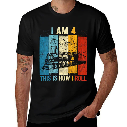 4th Birthday Boy Train 4 Year Old Birthday  Soft T-Shirt