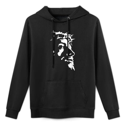 Funny Jesus Christ Face With Crown Of Thorns Passion Stencil Pilling-Resistant Hoodie