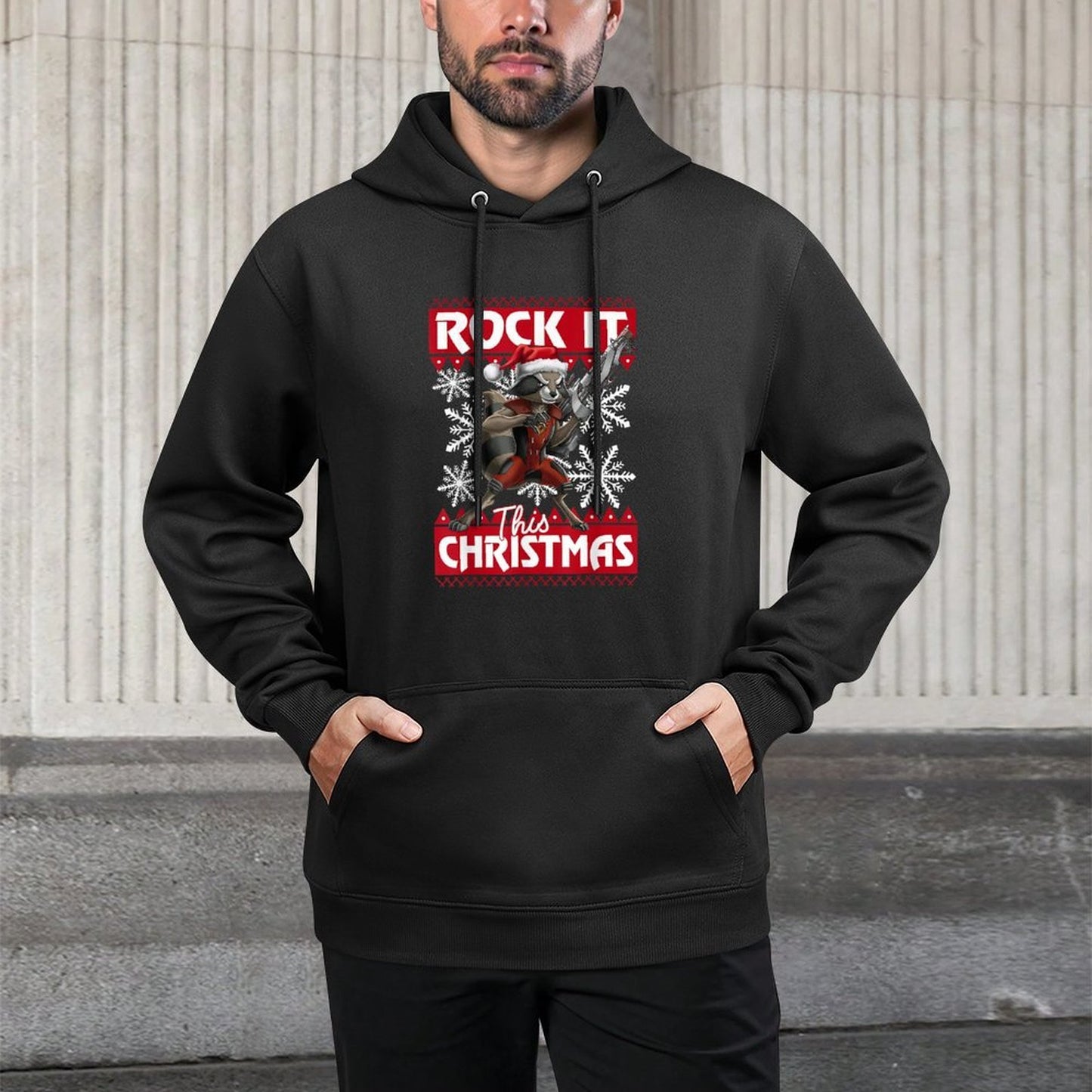 Marvel Guardians Of The Galaxy Rocket Rock It This Christmas Cotton-Polyester Blend Hoodie