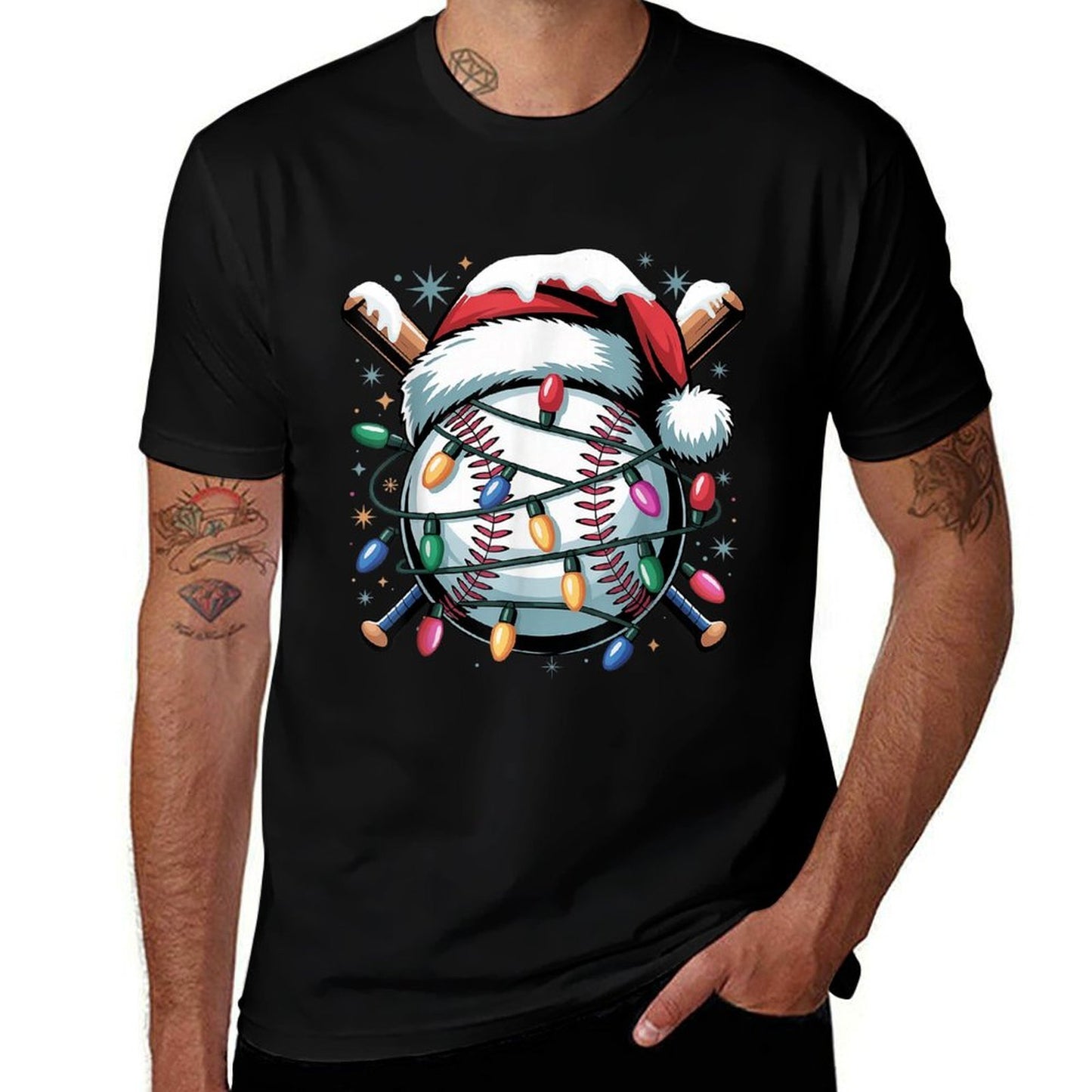 Christmas Baseball Boy Youth Kid Men Santa Hat Xmas Baseball  Versatile T-Shirt