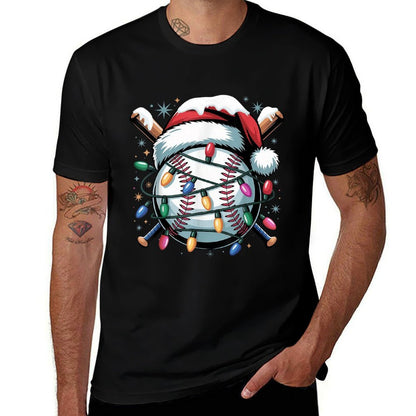 Christmas Baseball Boy Youth Kid Men Santa Hat Xmas Baseball  Versatile T-Shirt
