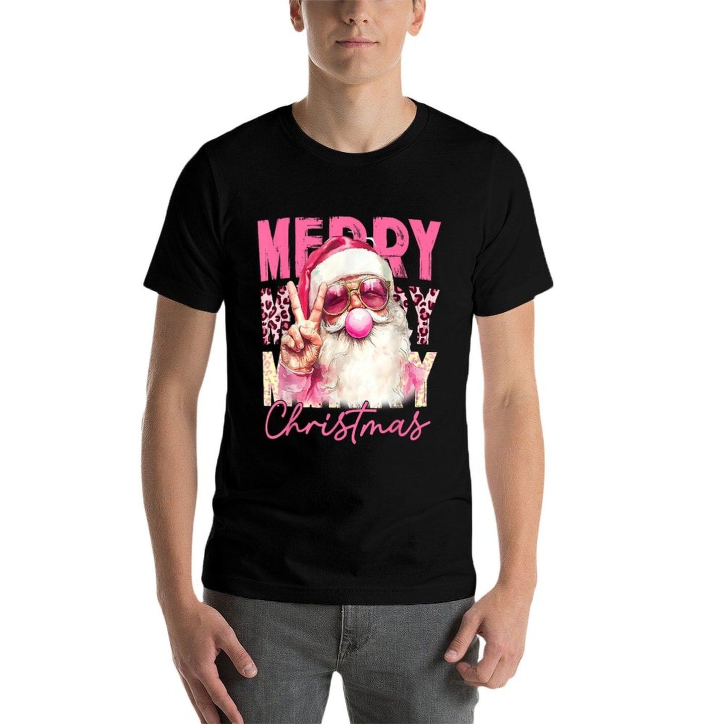 Merry Christmas Santa Bubble Gum Pink Xmas Family Men Women  Odor-resistant T-Shirt