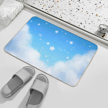 White Puffy Clouds W Starry Sky  Pet-Safe Bath Mat