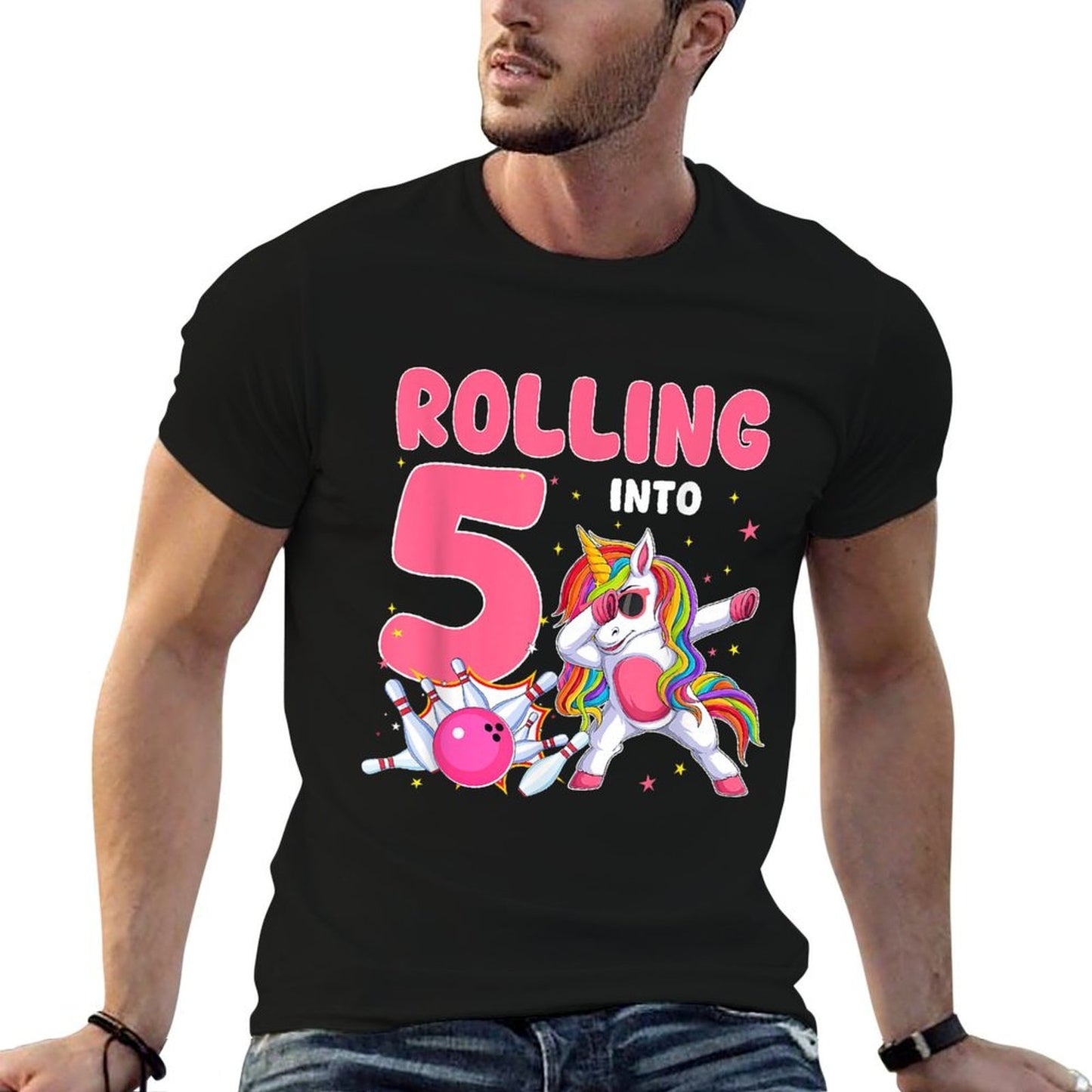 Rolling Into 5 5th Birthday Unicorn Bowling 5 Year Old  Heathered Texture T-Shirt