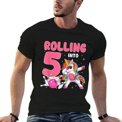 Rolling Into 5 5th Birthday Unicorn Bowling 5 Year Old  Heathered Texture T-Shirt