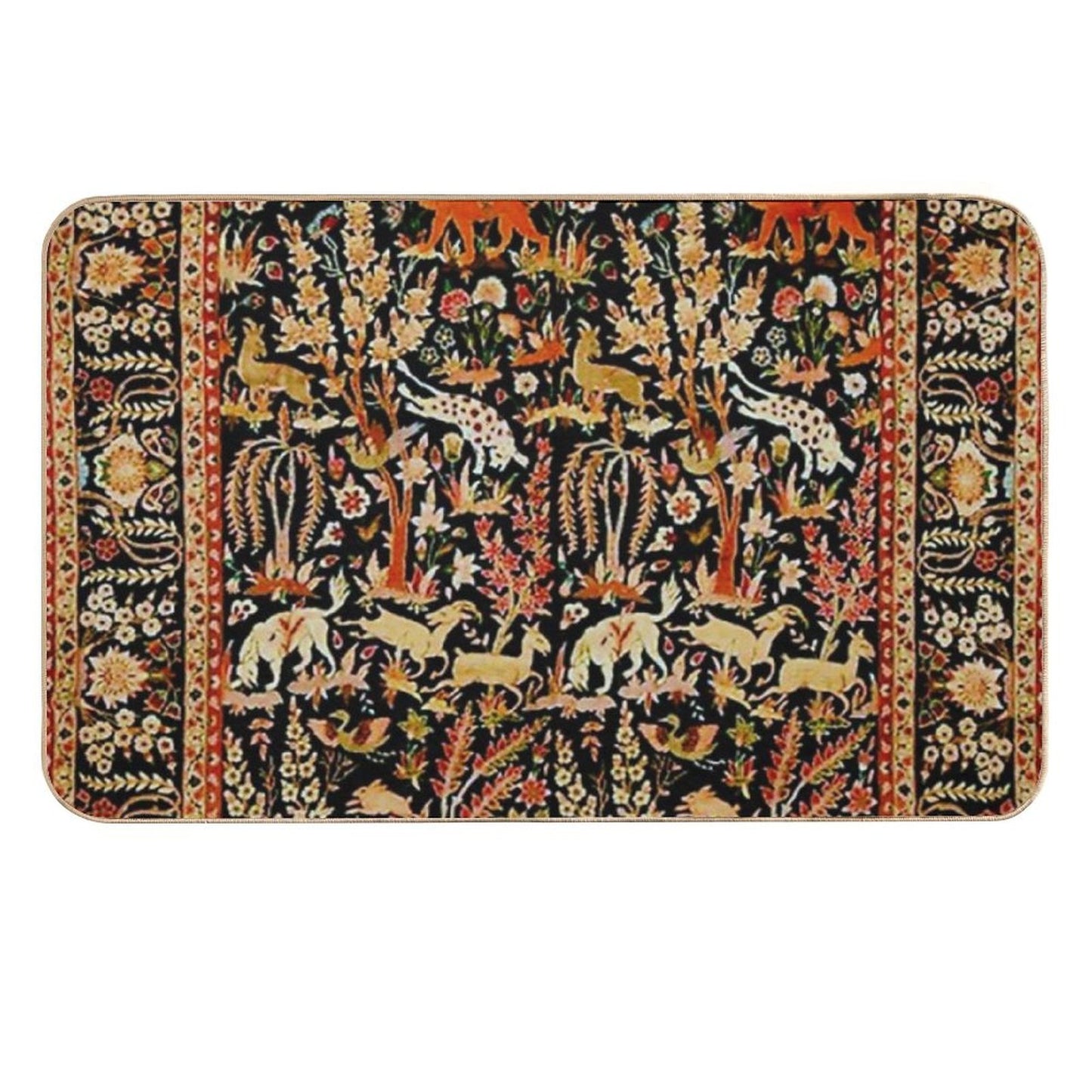 Antique Floral Persian Carpet with Animals Print  Eco-Friendly Bath Mat