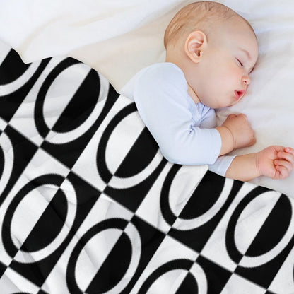 Black on White Circles And Squares Pattern Versatility Throw Blanket
