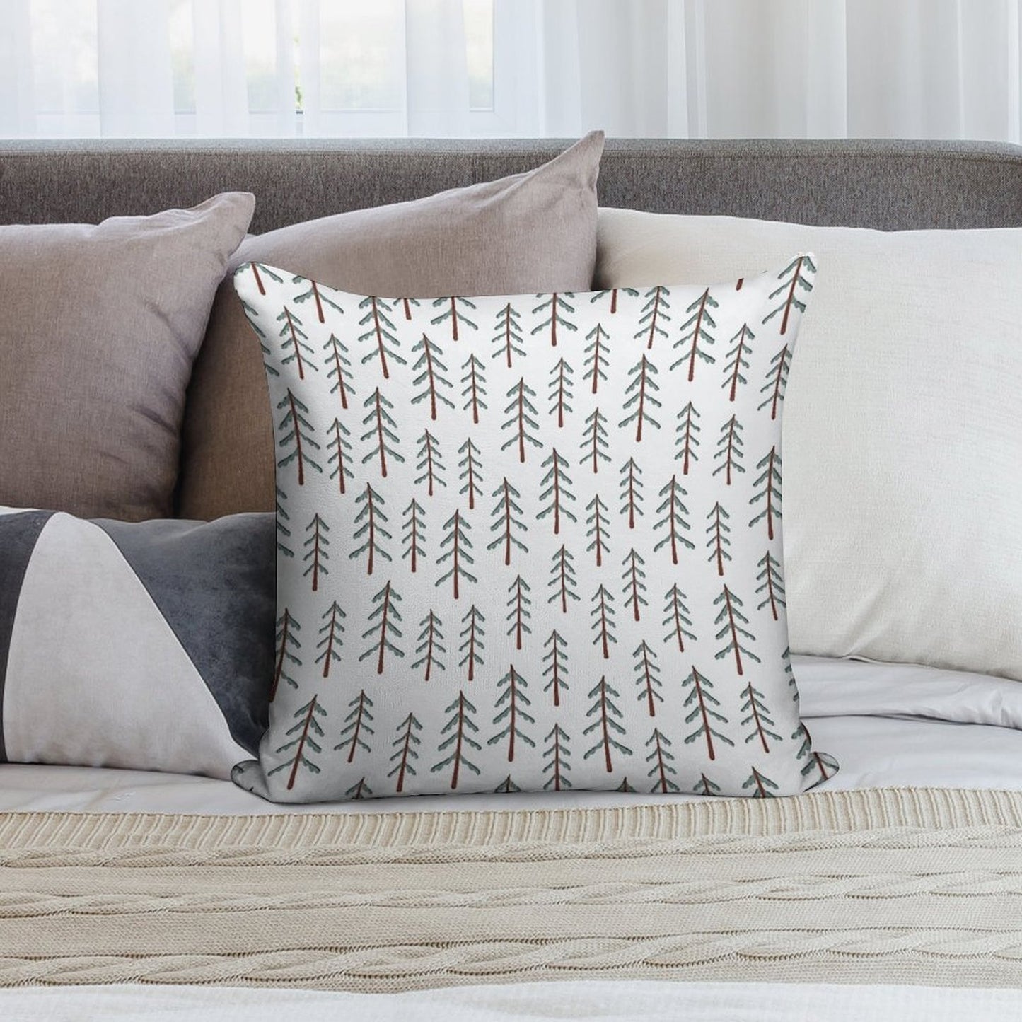 Fir Tree Doodle Wood Soft Decorative Cover Throw Pillow