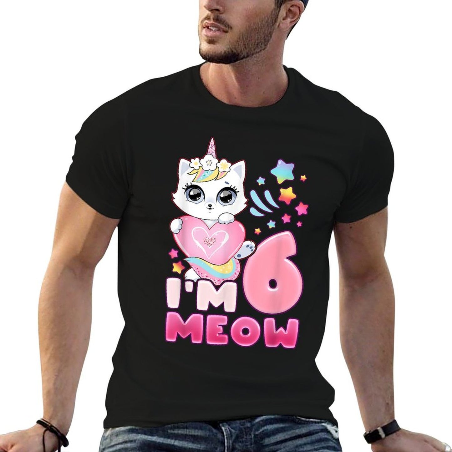Birthday Girl 6 Years Old, Cat, Unicorn, 6th Birthday  Versatile T-Shirt