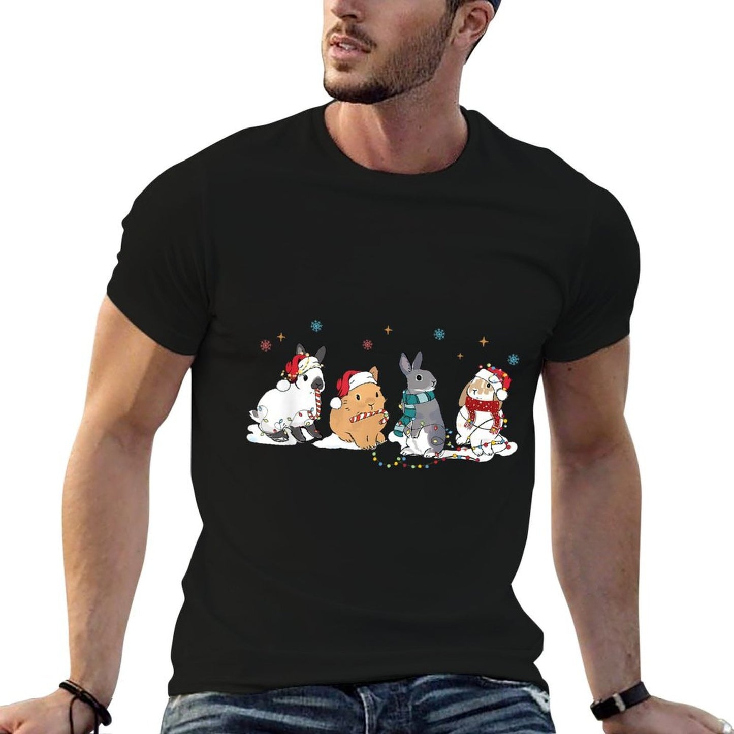 Funny Bunny Rabbit Santa Christmas Tree Lighting Xmas  Tagless Design T-Shirt
