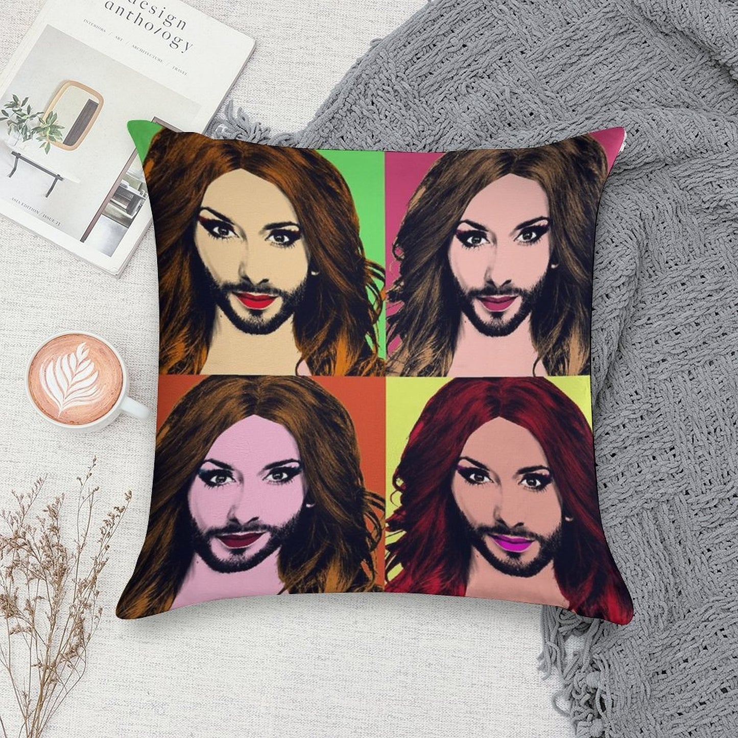 Conchita Wurst - Pop Art Soft Shrink-Resistant Throw Pillow