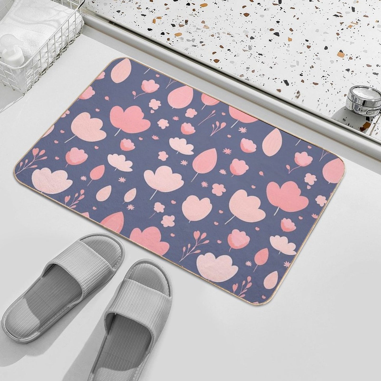 Cherry Petal Pattern, Abstract Aesthetic, Cartoon Style  High-Traffic Bath Mat