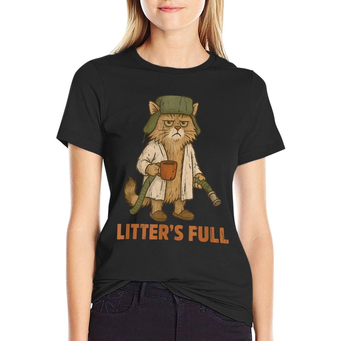Litters Full, Christmas Vacation Cat  Heathered Texture T-Shirt