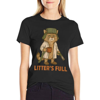 Litters Full, Christmas Vacation Cat  Heathered Texture T-Shirt