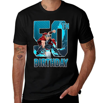 Marvel Thor 50th Birthday Action Portrait  Rolled Sleeves T-Shirt