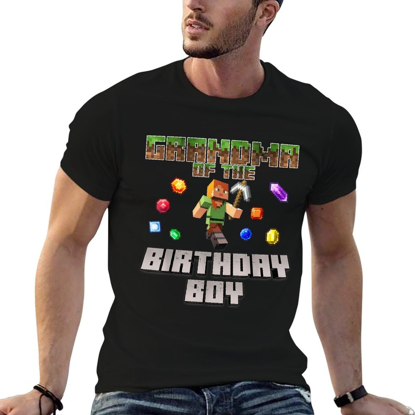 Grandma Of The Birthday Boy Video Gamer Pixel Number  Relaxed-fit T-Shirt