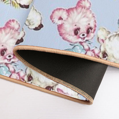 Baby Teddy Bear & Lamb Vintage Animal Illustration  Slip-Resistant Bath Mat