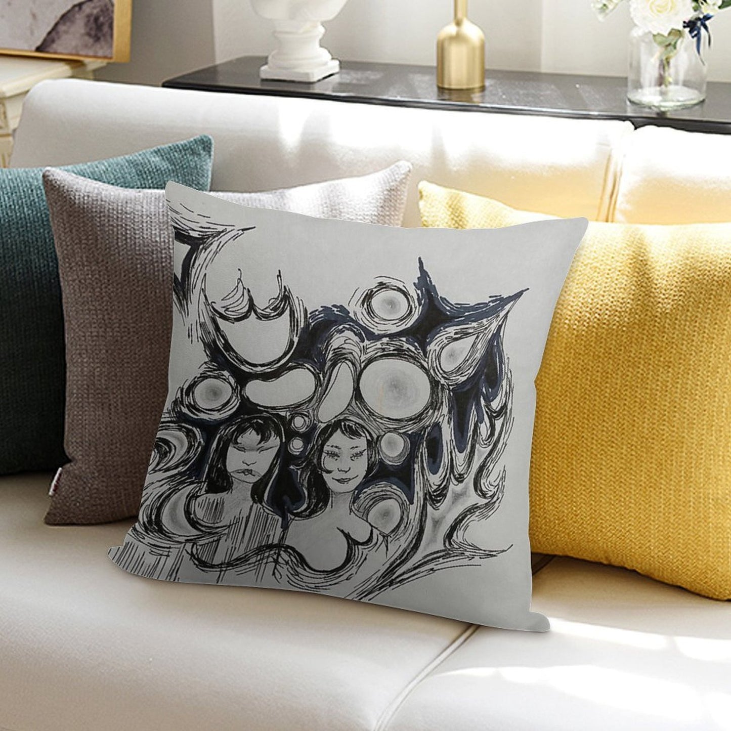Spooky Girls Design Soft Washable Throw Pillow