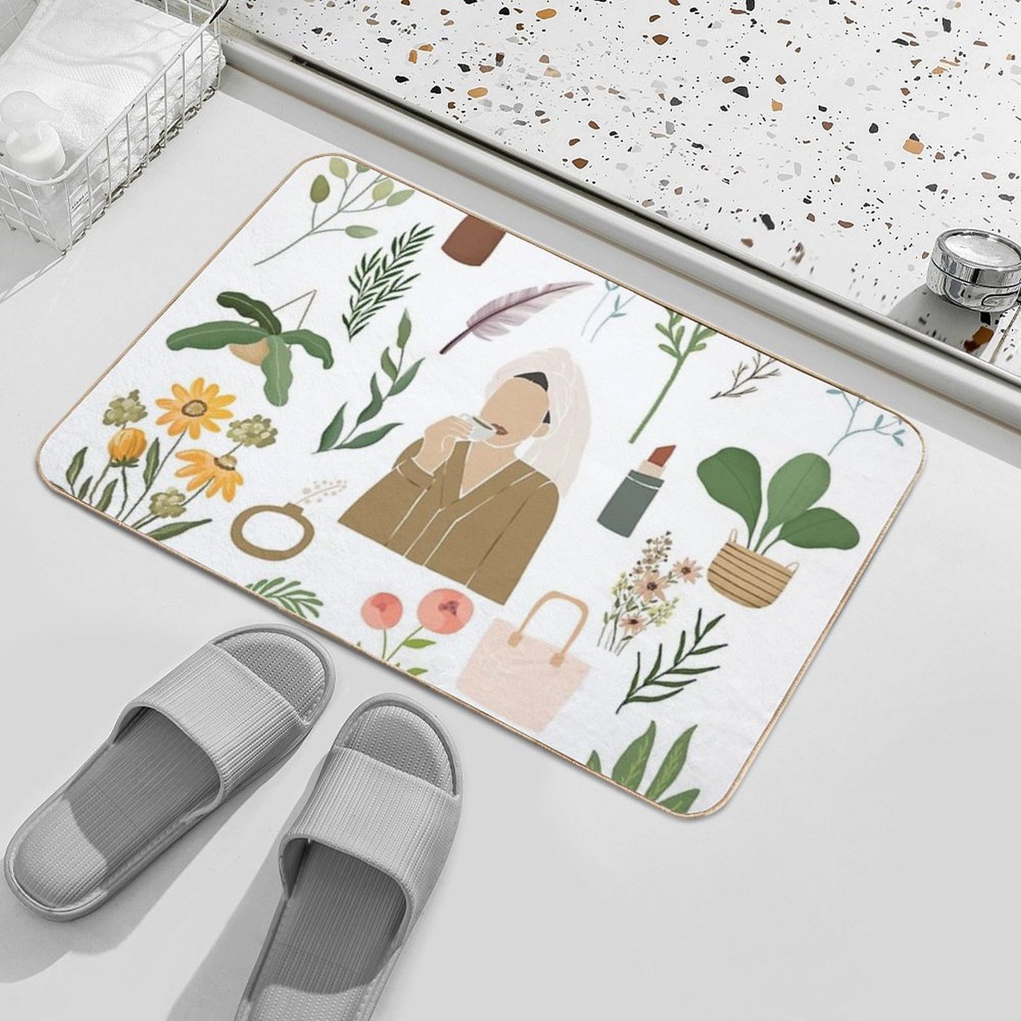 Vintage Selfcare Plants  Easy To Clean Bath Mat