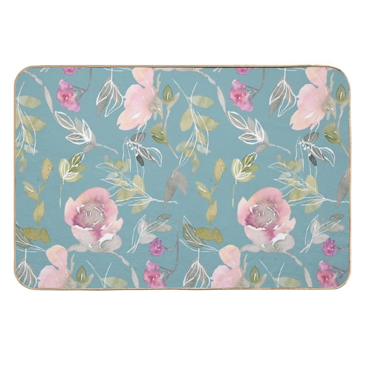 Watercolor Floral Pattern  Stain-Proof Bath Mat