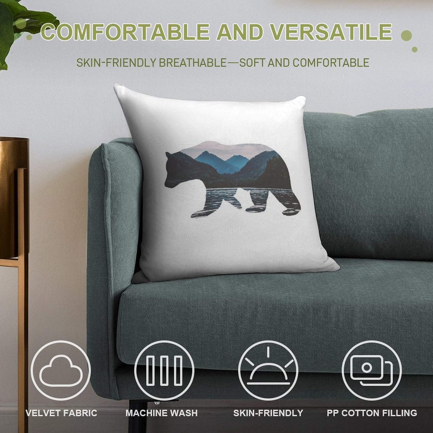Mountain Bear Soft Multiple Sizes Throw Pillow