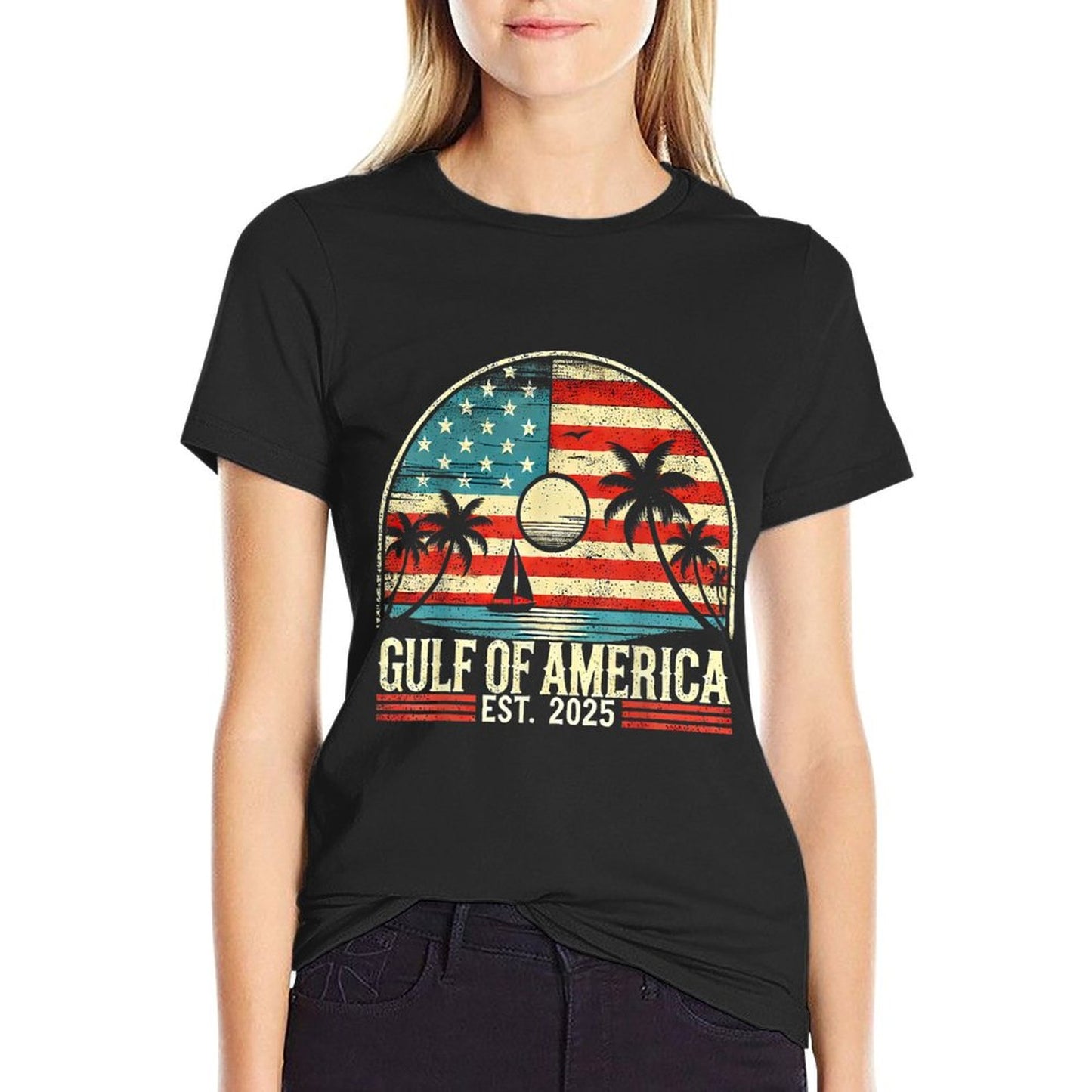 Retro Gulf Of US America 2025 American Flag Gulf Mexico Trendy Pattern T-Shirt