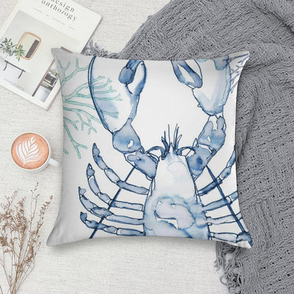 Coastal Lobster, Watercolor in Blues Soft Durable Construction Throw Pillow