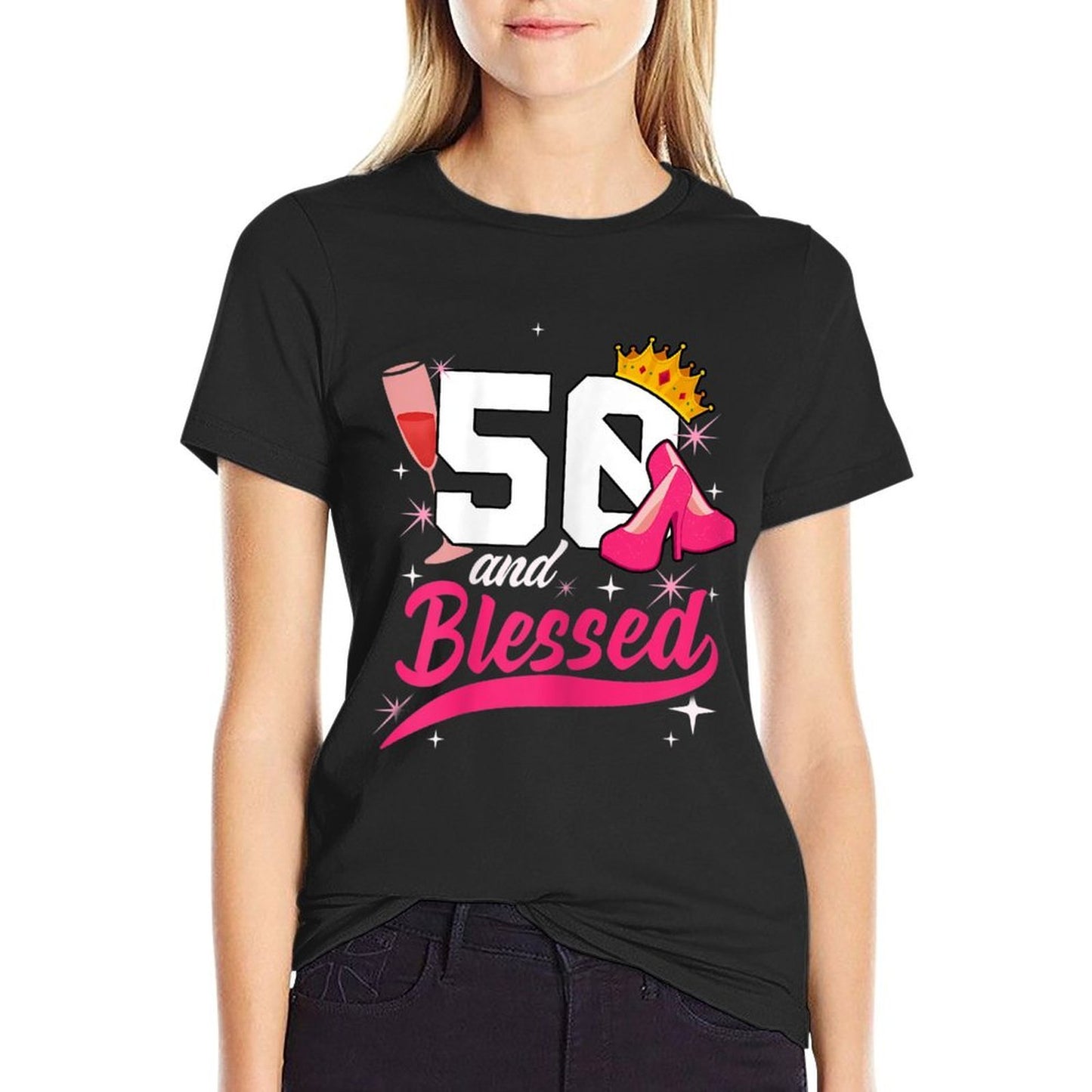 Womens 50th Blessed Birthday Lady for Her Fiftieth Bday Woman  Relaxed-fit T-Shirt